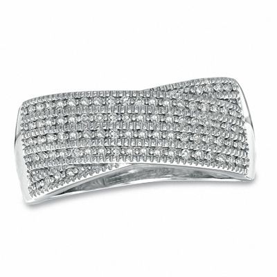 Previously Owned - 0.23 CT. T.W. Diamond Multi-Row Crossover Band in Sterling Silver