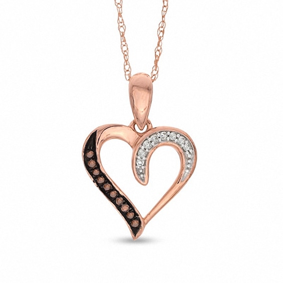 Previously Owned - 0.05 CT. T.W. Enhanced Brown and White Diamond Heart Pendant in 10K Rose Gold