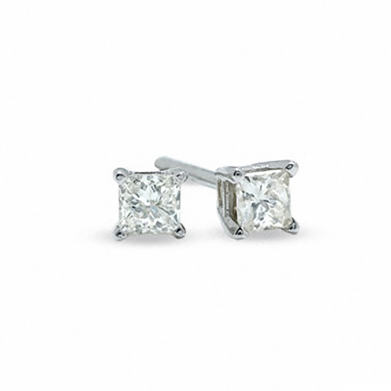 Main Image 1 of Previously Owned - 0.20 CT. T.W.  Princess-Cut Diamond Solitaire Stud Earrings in 14K White Gold (I/I2)