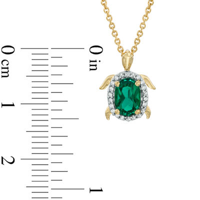 Previously Owned - Oval Lab-Created Emerald and White Sapphire Turtle Pendant in Sterling Silver with 18K Gold Plate