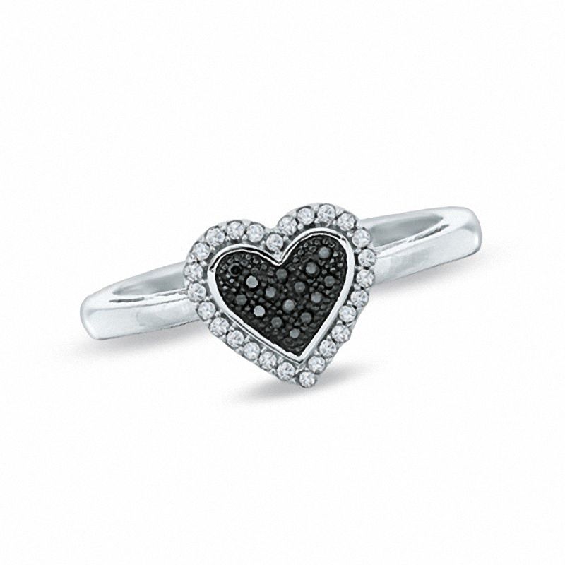 Previously Owned - 0.13 CT. T.W. Enhanced Black and White Diamond Heart Ring in Sterling Silver|Peoples Jewellers