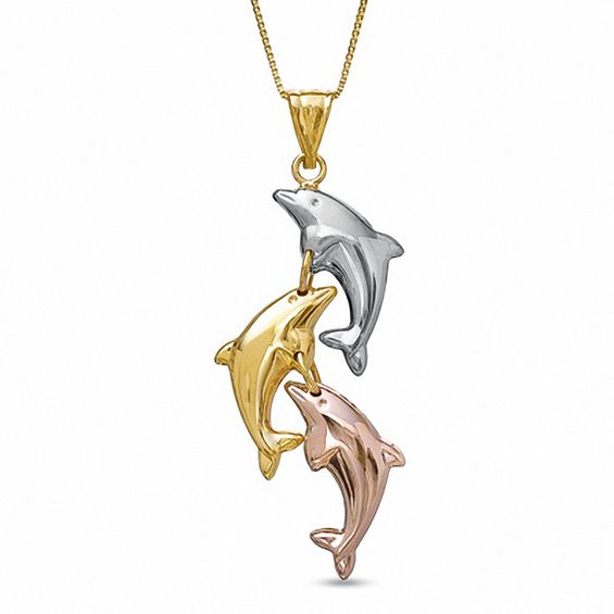 Previously Owned - Dolphin Pendant in 10K Tri-Tone Gold