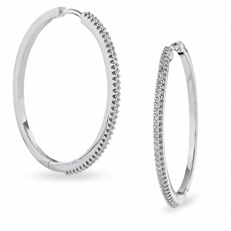 Previously Owned - 0.25 CT. T.W. Diamond Hoop Earrings in 10K White Gold
