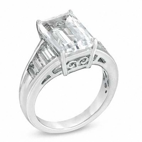 Previously Owned - Emerald-Cut Lab-Created White Sapphire Ring in Sterling Silver