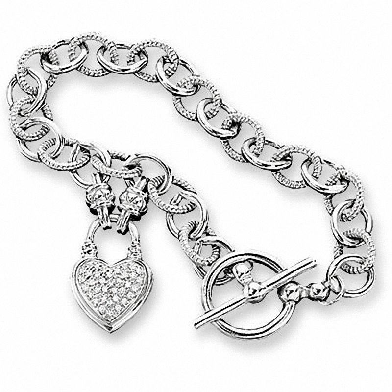 Previously Owned - 0.23 CT. T.W. Diamond Heart Link Bracelet in Sterling Silver|Peoples Jewellers