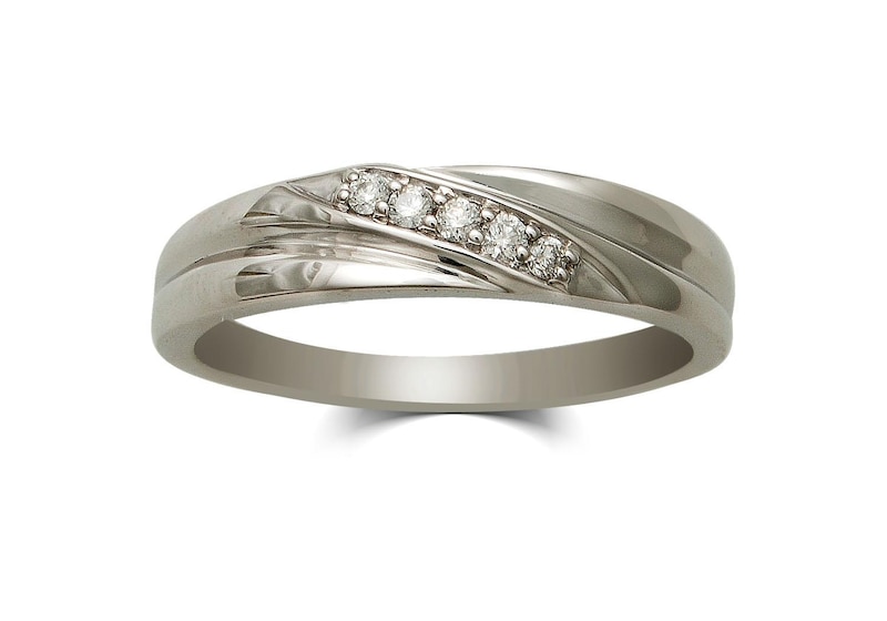 Previously Owned - Ladies' Diamond Accent Five Stone Slant Wedding Band in 10K White Gold