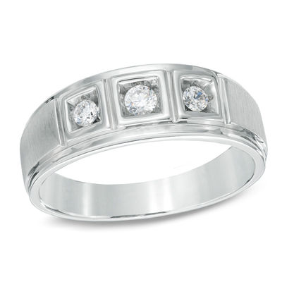 Previously Owned - Men's 0.23 CT. T.W. Diamond Comfort Fit Three Stone Ring in 10K White Gold