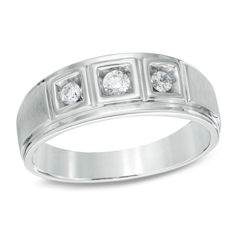 Previously Owned - Men's 0.23 CT. T.W. Diamond Comfort Fit Three Stone Ring in 10K White Gold|Peoples Jewellers