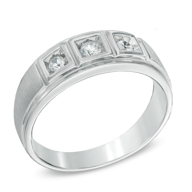 Previously Owned - Men's 0.23 CT. T.W. Diamond Comfort Fit Three Stone Ring in 10K White Gold
