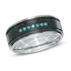 Previously Owned - Men's 0.15 CT. T.W. Enhanced Blue Diamond Comfort Fit Two-Tone Stainless Steel Wedding Band