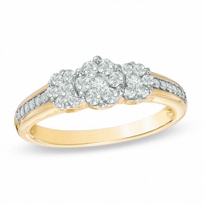 Main Image 1 of Previously Owned - 0.50 CT. T.W. Diamond Cluster Three Stone Ring in 10K Gold