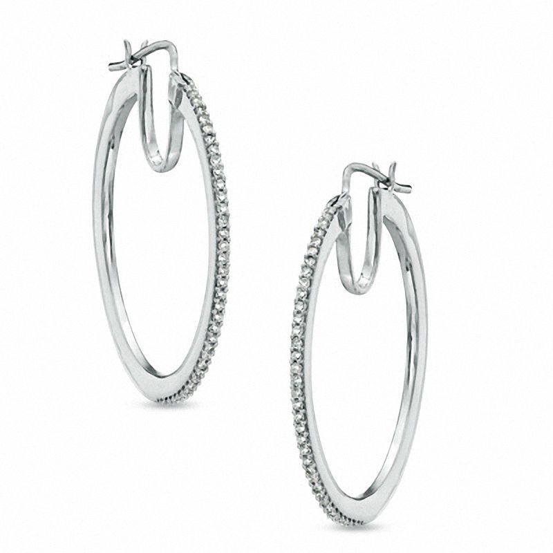 Previously Owned - 0.20 CT. T.W. Diamond Hoop Earrings in Sterling Silver