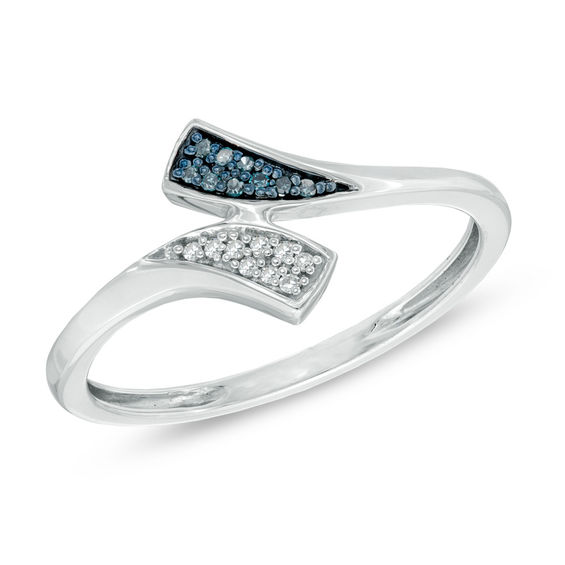 Previously Owned - Enhanced Blue and White Diamond Accent Bypass Ring in Sterling Silver