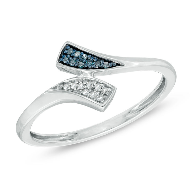 Main Image 1 of Previously Owned - Enhanced Blue and White Diamond Accent Bypass Ring in Sterling Silver