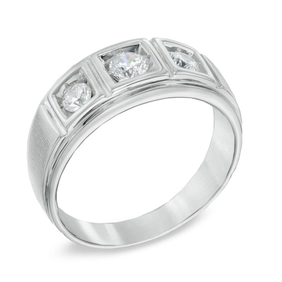 Previously Owned - Men's 0.70 CT. T.W. Diamond Three Stone Comfort Fit Ring in 10K White Gold