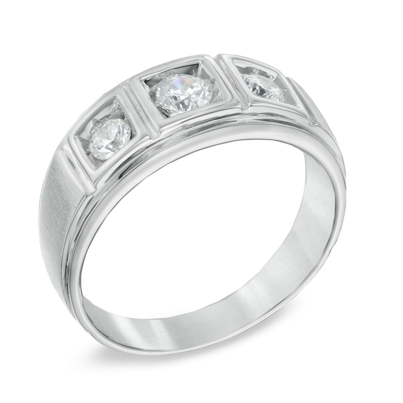 Previously Owned - Men's 0.70 CT. T.W. Diamond Three Stone Comfort Fit Ring in 10K White Gold|Peoples Jewellers