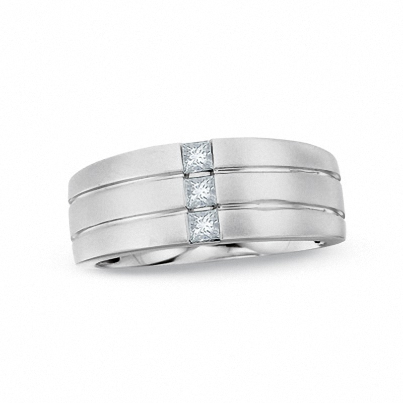 Main Image 1 of Previously Owned - Men's 0.25 CT. T.W. Square-Cut Diamond Three Stone Band in 14K White Gold