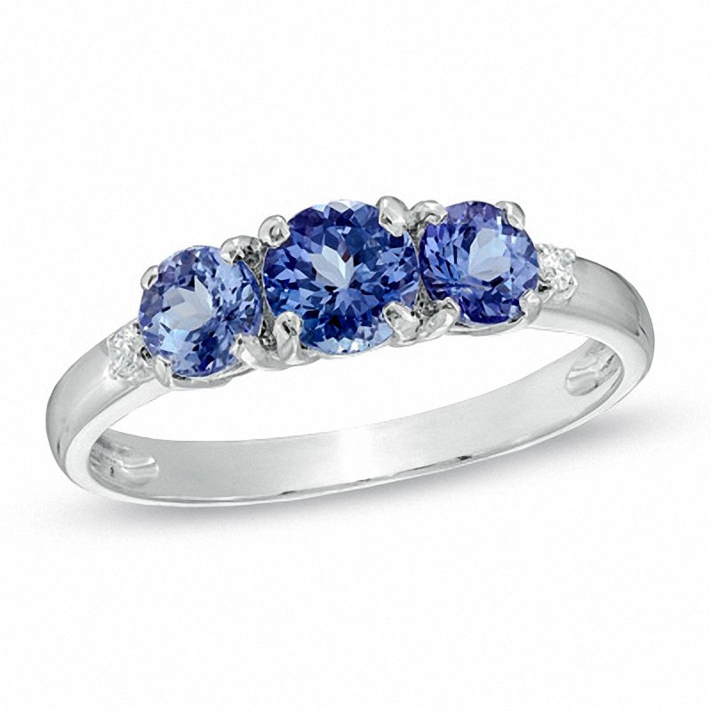 Main Image 1 of Previously Owned - Tanzanite and Diamond Accent Three Stone Ring in Sterling Silver