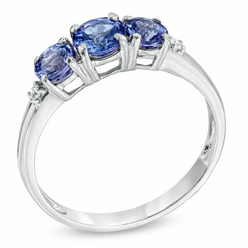 Main Image 2 of Previously Owned - Tanzanite and Diamond Accent Three Stone Ring in Sterling Silver