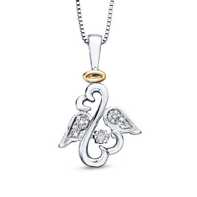 Previously Owned - Open Hearts Rhythm by Jane Seymour™ Wings with Halo Pendant in Sterling Silver and 10K Gold