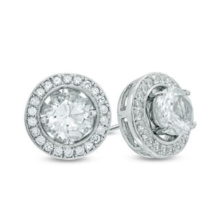 Previously Owned - Multi-Gemstone and Lab-Created  White Sapphire Frame Stud Earrings Set in Sterling Silver