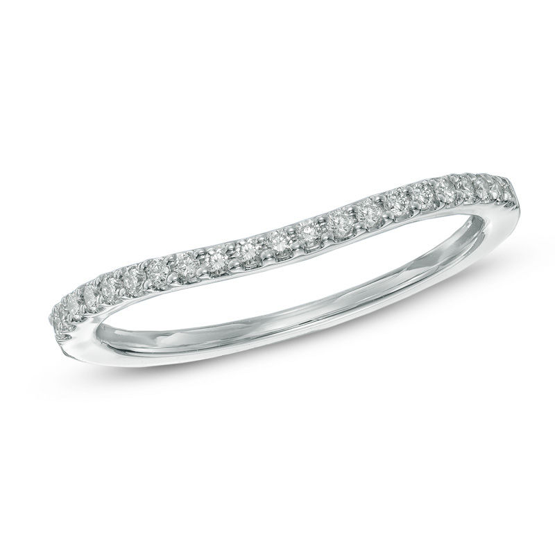 Main Image 1 of Previously Owned - 0.15 CT. T.W. Diamond Contour Wedding Band in 14K White Gold