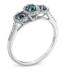 Thumbnail Image 1 of Previously Owned - 0.45 CT. T.W. Enhanced Blue and White Diamond Past Present Future® Ring in 10K White Gold