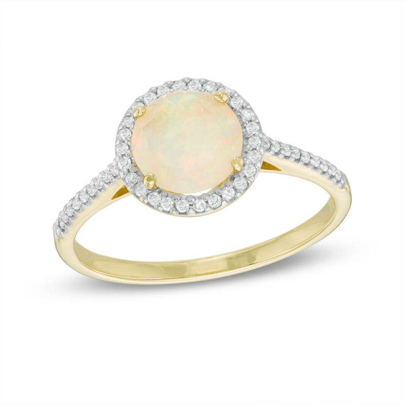 Previously Owned - 7.0mm Opal and 0.13 CT. T.W. Diamond Frame Ring in 10K Gold