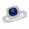 Previously Owned - 7.0mm Cushion-Cut Lab-Created Blue and White Sapphire Ring in Sterling Silver