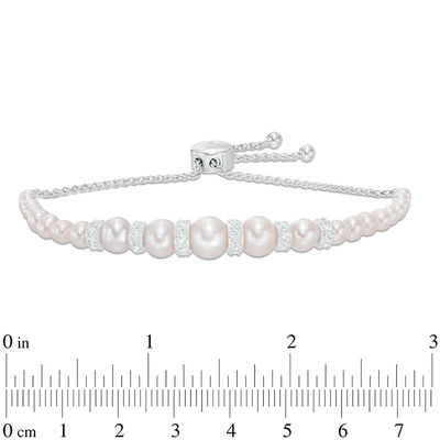 Previously Owned-Freshwater Cultured Pearl and Lab-Created White Sapphire Bolo Bracelet in Sterling Silver-9.0"