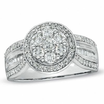 Previously Owned - 1.00 CT. T.W. Diamond Cluster Frame Ring in 10K White Gold