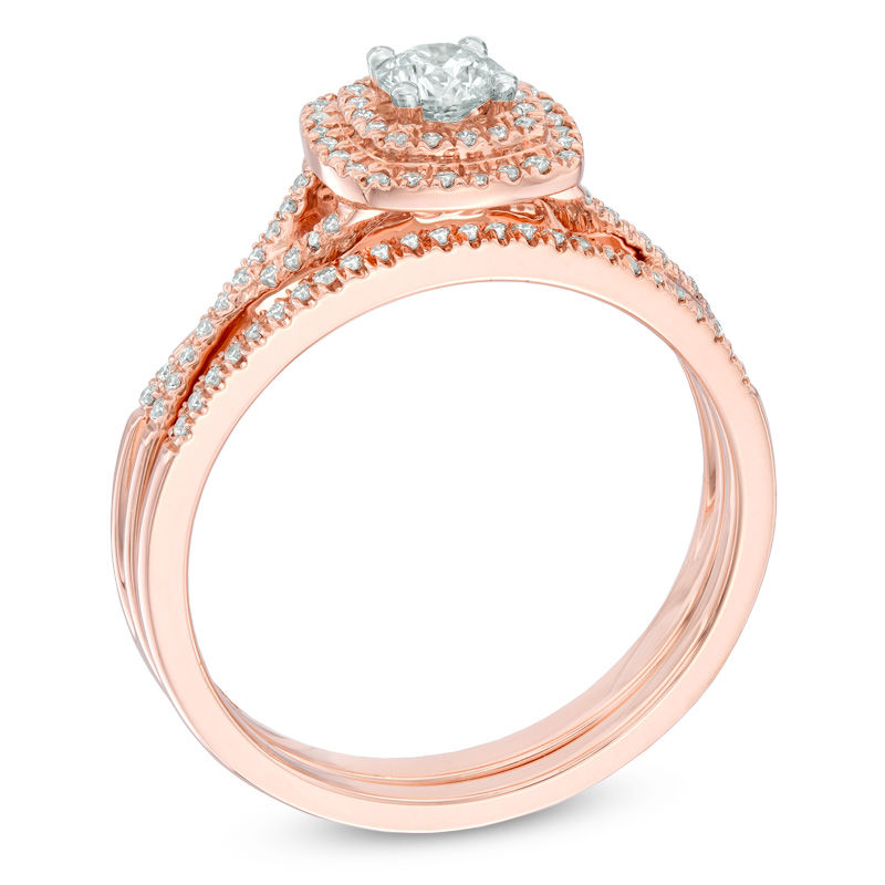 Previously Owned - 0.45 CT. T.W. Diamond Double Frame Bridal Set in 14K Rose Gold