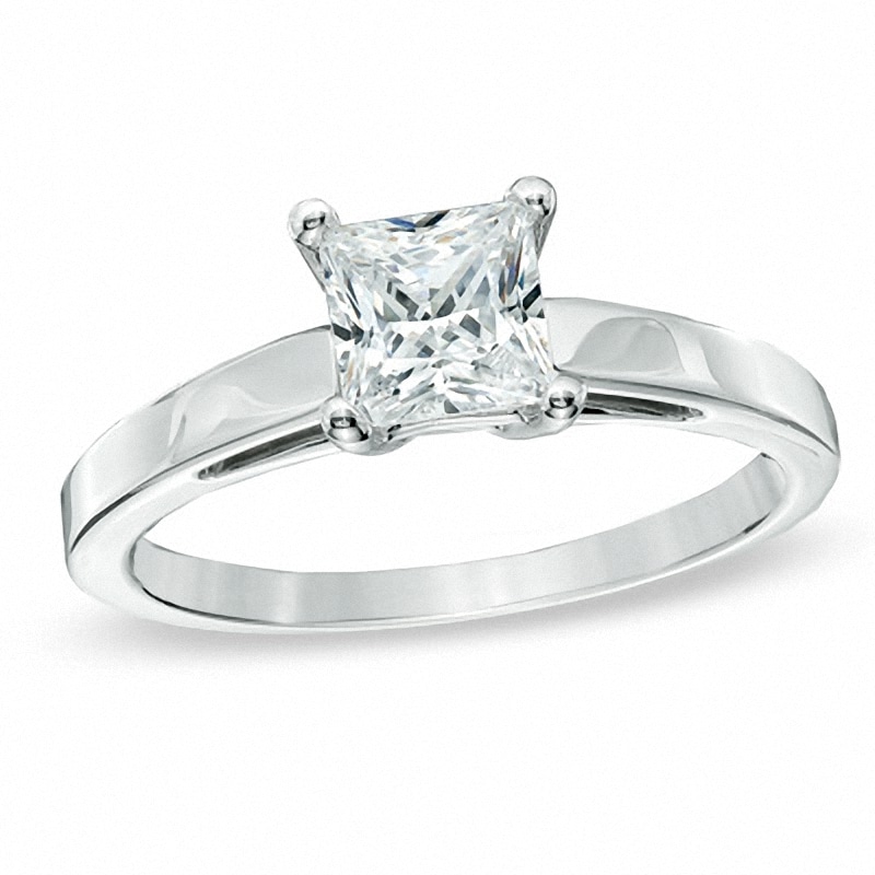 Main Image 1 of Previously Owned - 1.00 CT. Princess-Cut Diamond Solitaire Crown Royal Engagement Ring in 14K White Gold (I-J/I2)