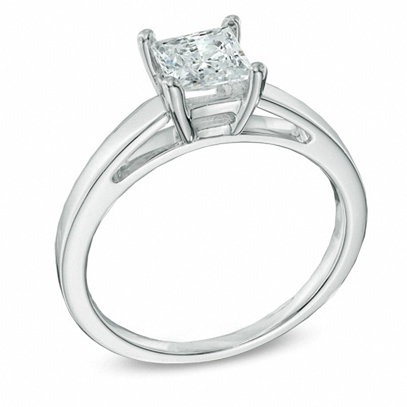 Main Image 2 of Previously Owned - 1.00 CT. Princess-Cut Diamond Solitaire Crown Royal Engagement Ring in 14K White Gold (I-J/I2)