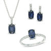 Thumbnail Image 0 of Previously Owned - Lab-Created Blue and White Sapphire Drop Pendant, Earrings and Ring Set in Sterling Silver