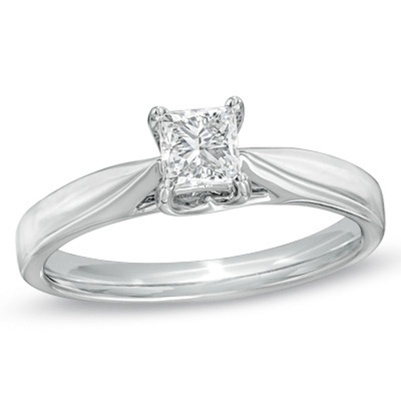 Main Image 1 of Previously Owned - Celebration  Grand™ 0.50 CT. Princess-Cut Diamond Ring in 14K White Gold (I/I1)