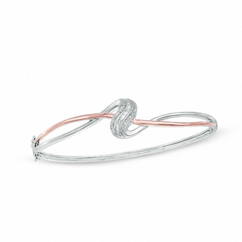 Main Image 1 of Previously Owned - 0.10 CT. T.W. Diamond Abstract Overlay Bangle in Sterling Silver and 10K Rose Gold