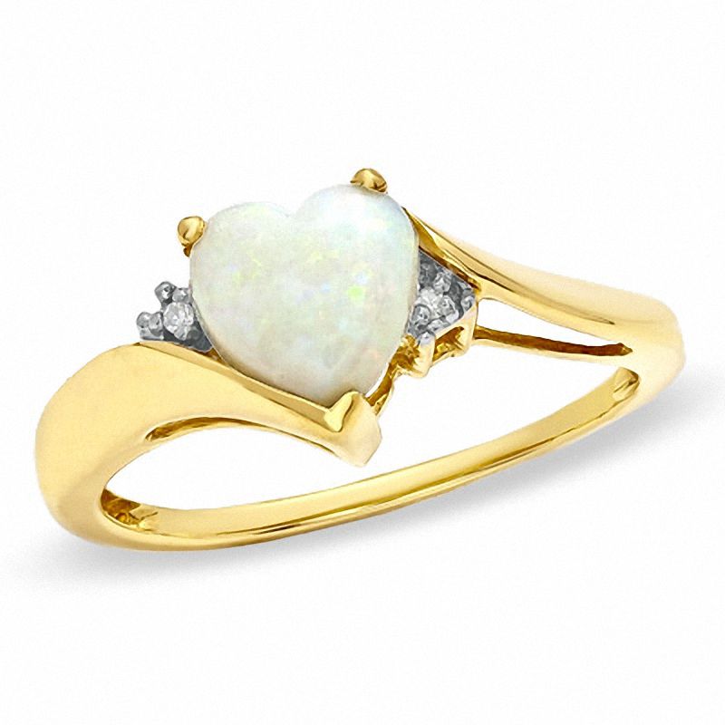 Previously Owned - 7.0mm Heart-Shaped Opal and Diamond Ring in 10K Gold|Peoples Jewellers
