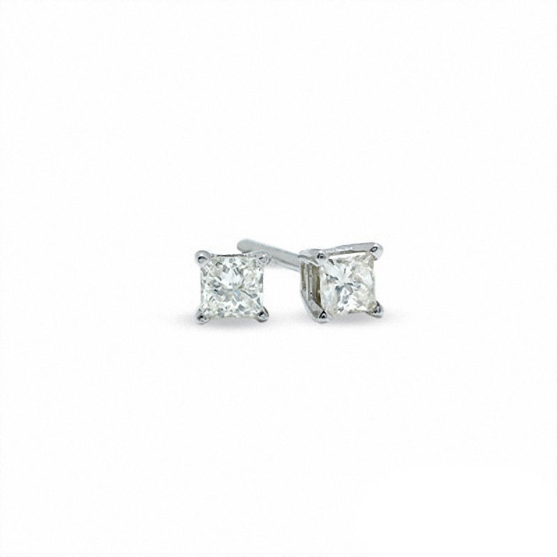 Previously Owned - 1/10 CT. T.W.   Princess-Cut Diamond Stud Earrings in 14K White Gold (I/I2)