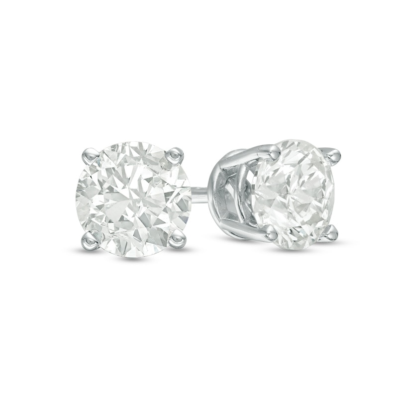 Main Image 1 of Previously Owned - 1.00 CT. T.W. Diamond Solitaire Crown Royal Stud Earrings in 14K White Gold (J/I3)