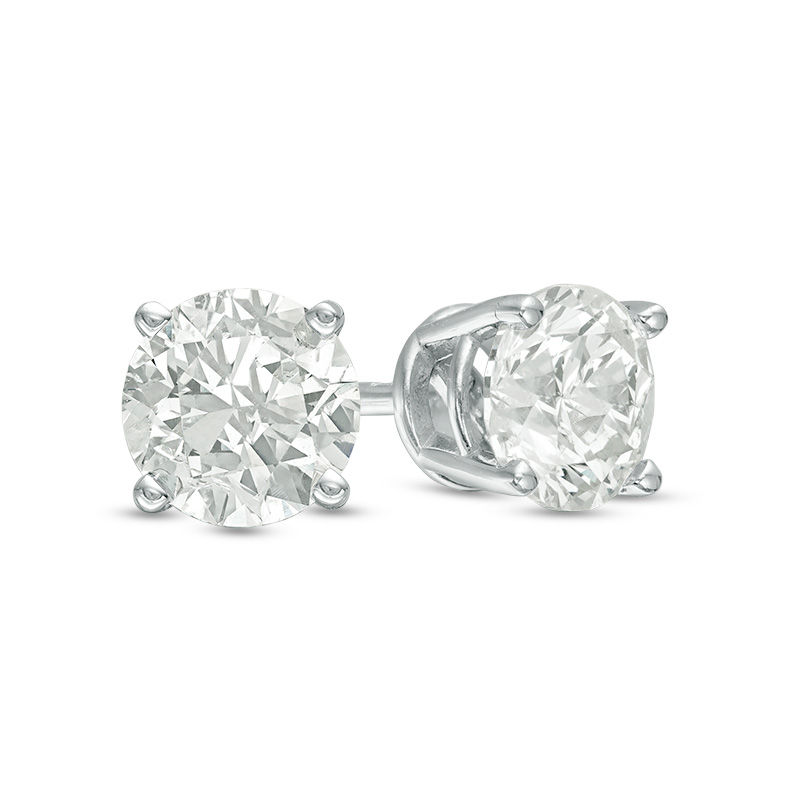 Main Image 1 of Previously Owned - 0.60 CT. T.W. Diamond Solitaire Stud Earrings in 14K White Gold (K-L/I2-I3)