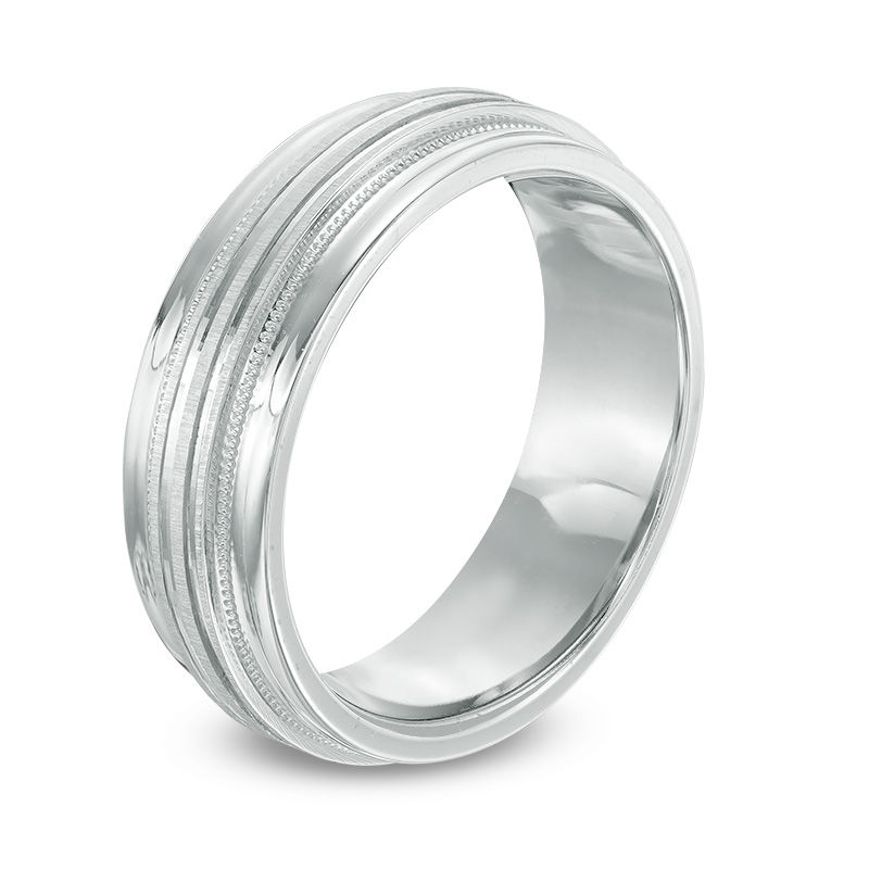 Previously Owned - Men's 7.0mm Milgrain Multi-Groove Wedding Band in Sterling Silver|Peoples Jewellers