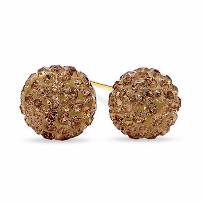 Previously Owned - 8.0mm Champagne Crystal Ball Stud Earrings in 14K Gold