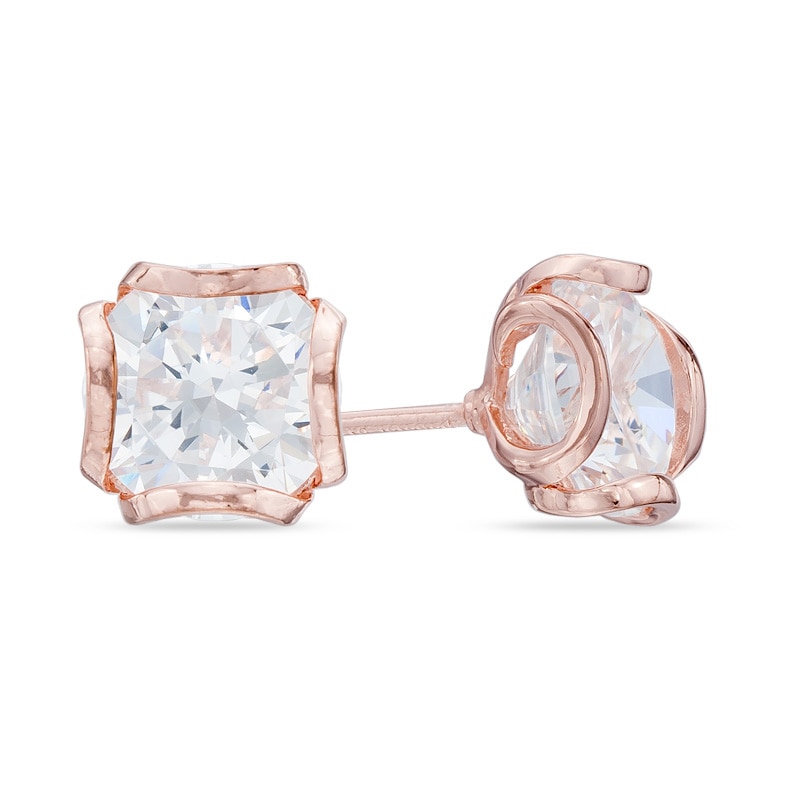 Previously Owned - 8.0mm Lab-Created White Sapphire Stud Earrings in Sterling Silver with 18K Rose Gold Plate