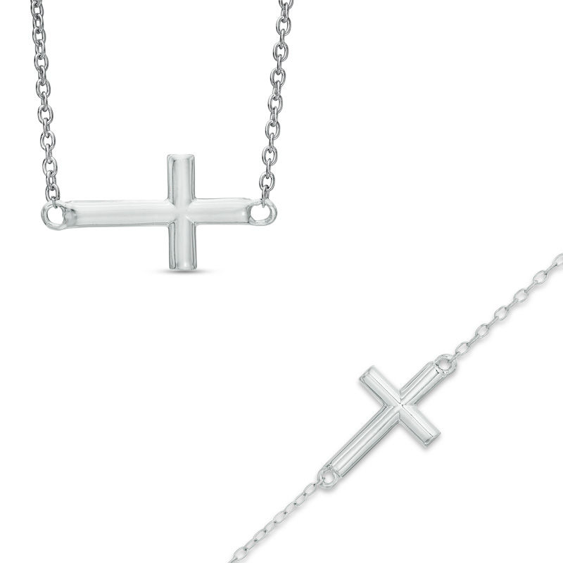 Previously Owned - Sideways Cross Necklace and Bracelet Set in Sterling Silver