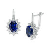 Thumbnail Image 0 of Previously Owned - Oval Lab-Created Blue Sapphire and Diamond Accent Sunburst Drop Earrings in Sterling Silver