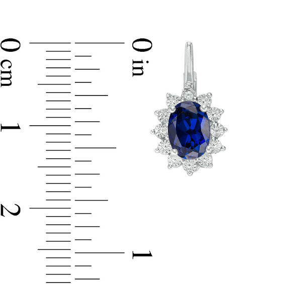 Previously Owned - Oval Lab-Created Blue Sapphire and Diamond Accent Sunburst Drop Earrings in Sterling Silver