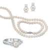 Thumbnail Image 0 of Previously Owned-Freshwater Cultured Pearl and Lab-Created White Sapphire Necklace, Bracelet, Ring and Earrings Set