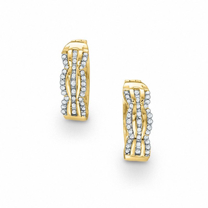 Previously Owned - 0.25 CT. T.W. Diamond Cable Cross Hoop Earrings in 10K Gold