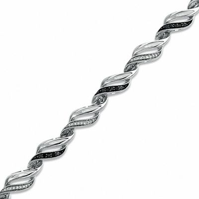 Previously Owned - 0.33 CT. T.W. Enhanced Black and White Diamond Waves Bracelet in Sterling Silver